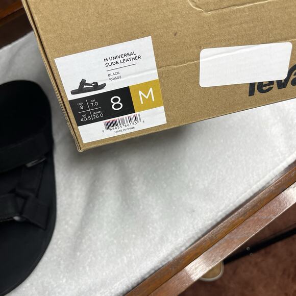 Teva Sandals Men's Size 8 Universal Slide Leather Black Adjustable New in Box - Picture 6 of 6